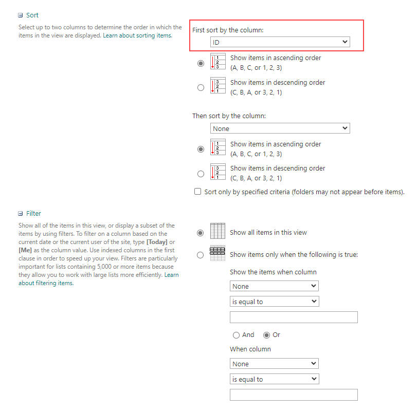 SharePoint List View Settings