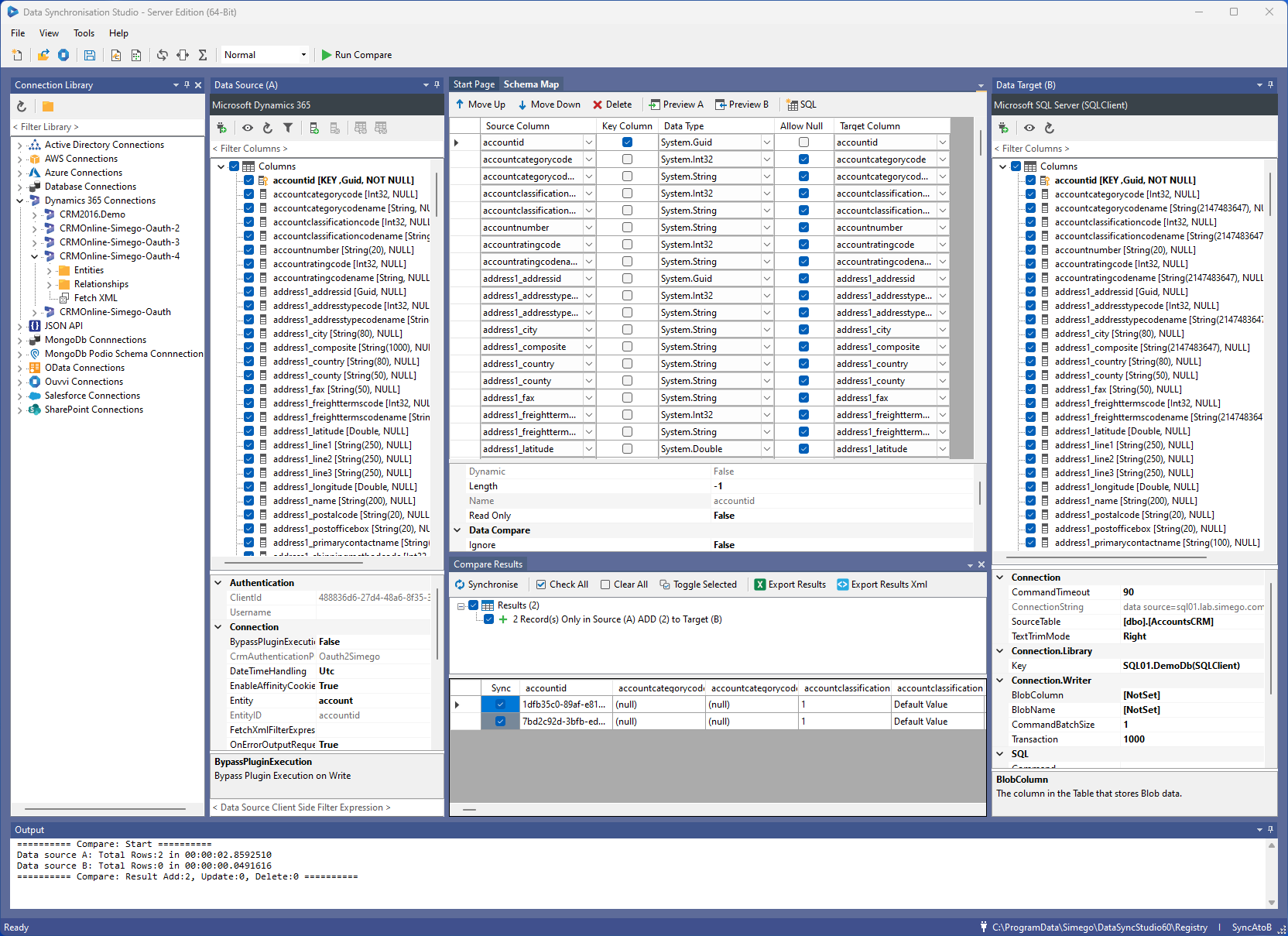 Data Sync Designer SQL Connection