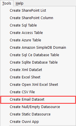 Email DataSet Tools Menu Option