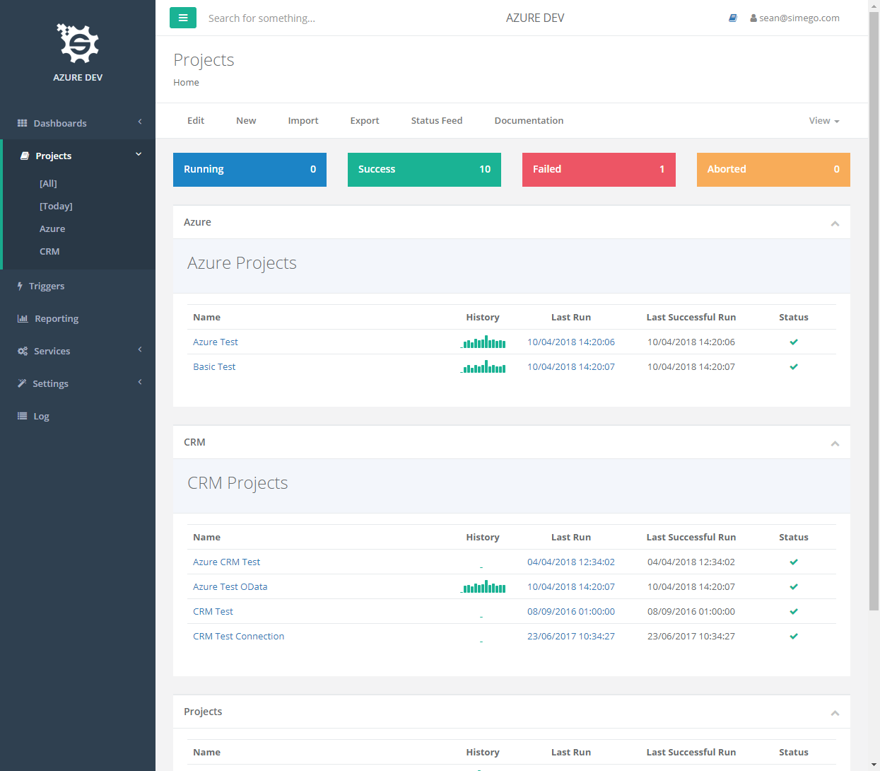 See all Projects and Run Status