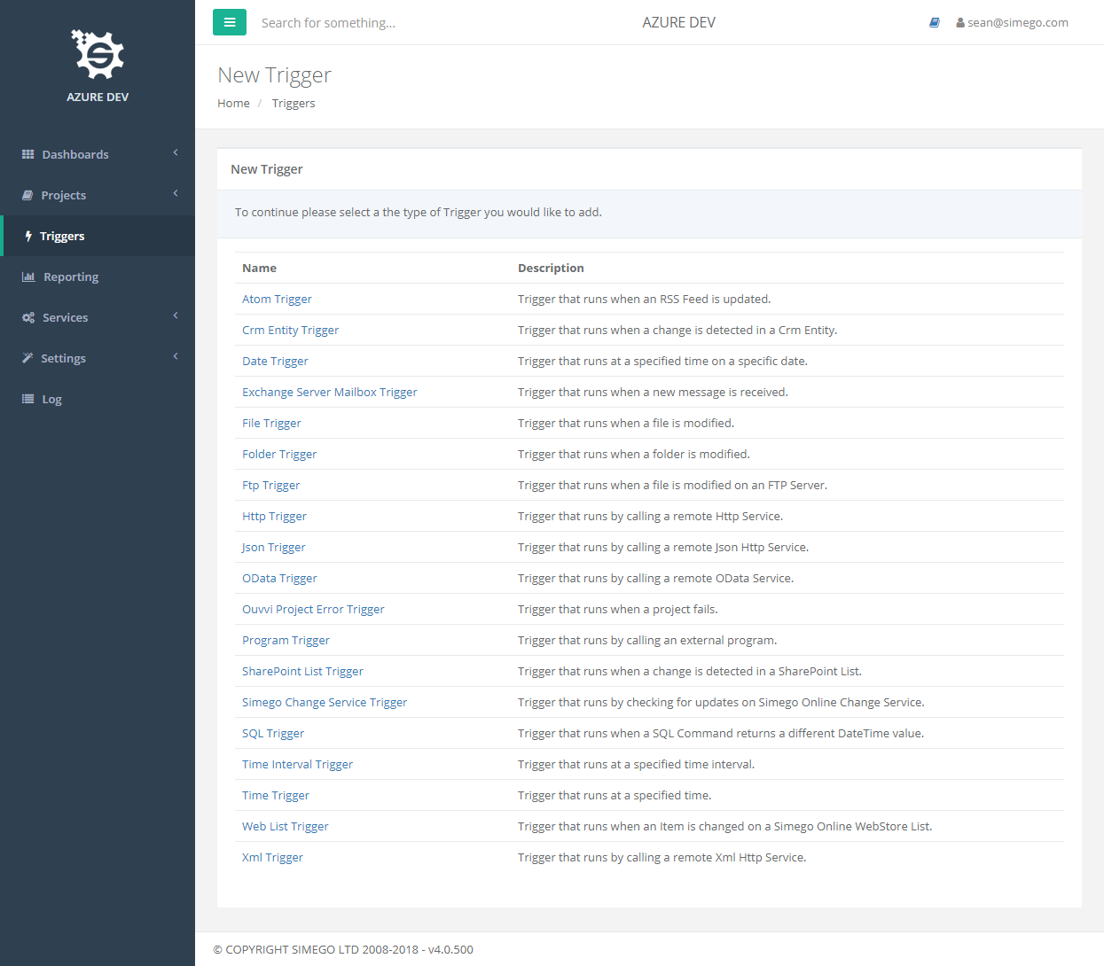 Schedule projects to run via Triggers